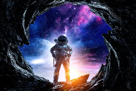 Astronaut at spacewalk mixed mediaの写真素材