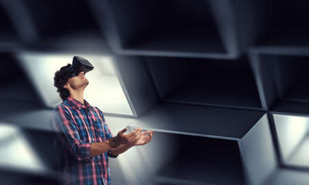 Man wearing virtual reality goggles