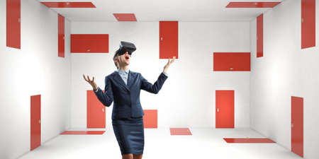 Woman wearing virtual reality goggles