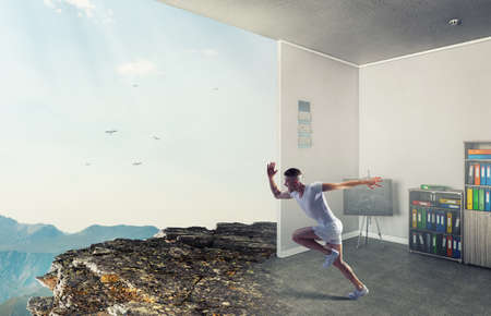 Man in sportwear running . Mixed media