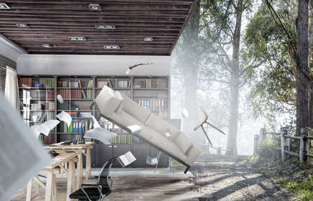 Conceptual image with business items flying in air