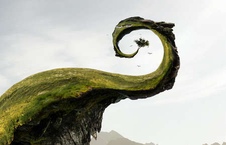 Green curved landscape with grassの写真素材