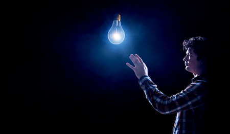 Concept of new ideas with innovative technology and creativity . Mixed mediaの写真素材