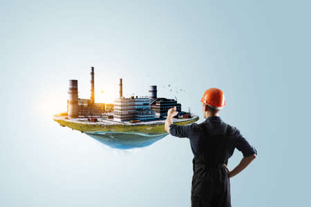 Industrial landscape with chimneys . Mixed mediaの写真素材