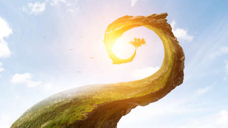 Green curved landscape with grassの写真素材