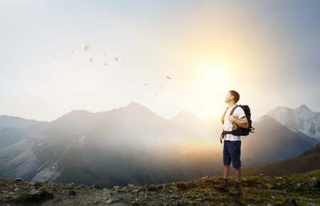 Young traveler exploring the world conceptの写真素材