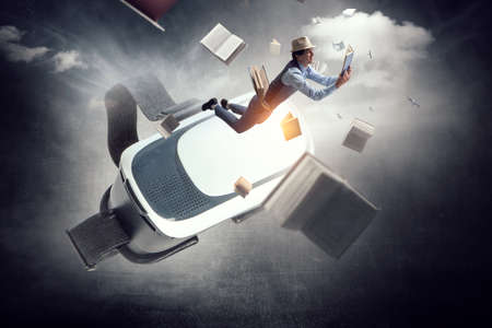 Image of floating virtual reality gogglesの写真素材