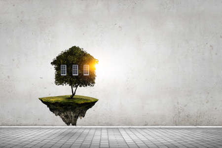 Green grass eco house . Mixed mediaの写真素材