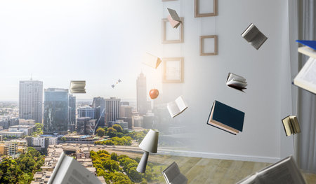 Image of flying books . Mixed media