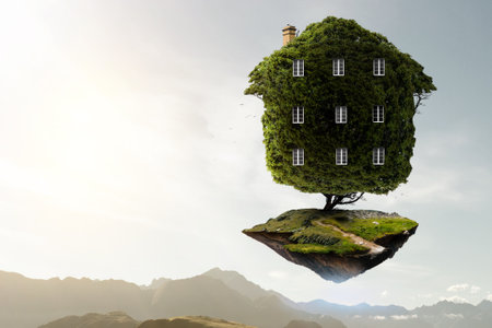 Little Eco House on the green grassの写真素材