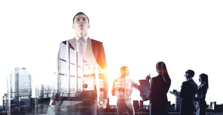 Portrait of an handsome confident business man . Mixed mediaの写真素材