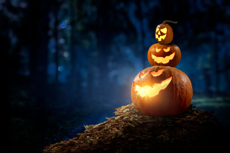 Halloween image with pumpkins . Mixed mediaの写真素材