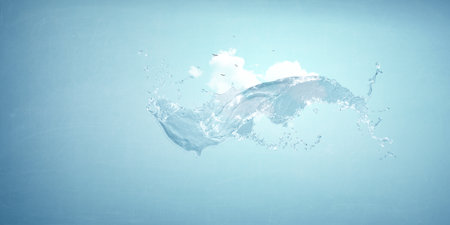 Water splash on blue backgroundの写真素材