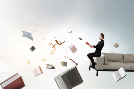 Female mime with book . Mixed mediaの写真素材