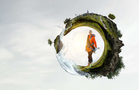Female traveler exploring the world concept