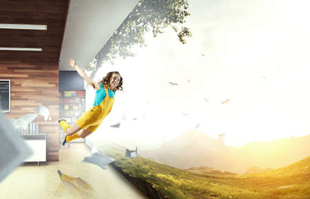 Young woman jumping in the air