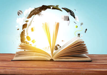 World of books concept . Mixed media