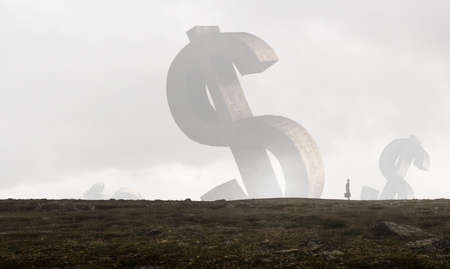 Grey colour dollar symbol floatingの写真素材