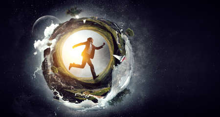 Portrait of energetic businessman runningの写真素材