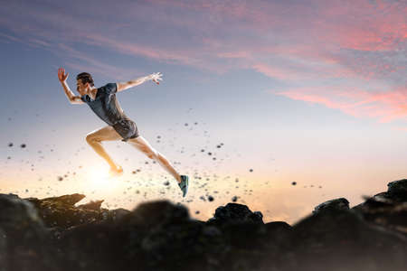 Man in sportwear running . Mixed media