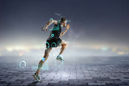 Man in sportwear running . Mixed media