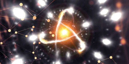 Nanotechnology, Molecule model image . Mixed mediaの写真素材