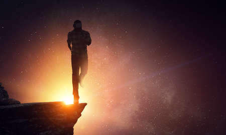 Man wearing virtual reality gogglesの写真素材