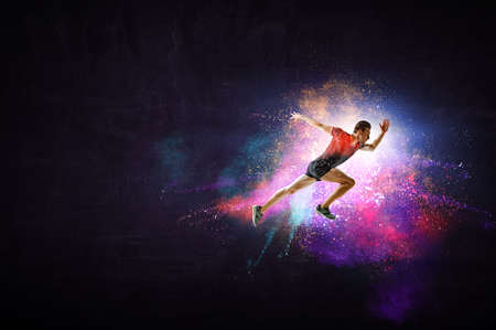 Man in sportwear running . Mixed mediaの写真素材
