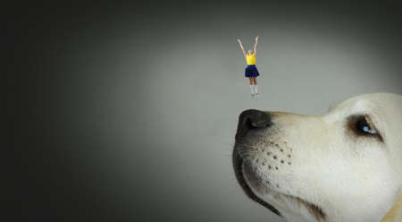 Little girl and giant dog
