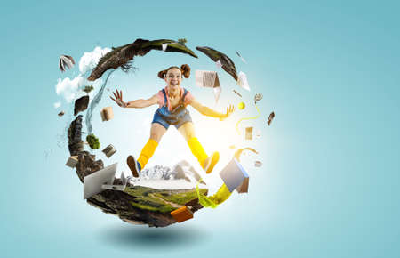 Young woman jumping in the air