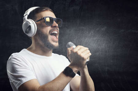 Young man with headphonesの写真素材