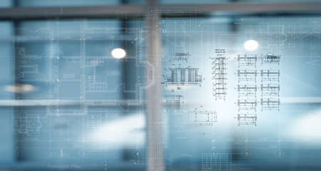 Construction industry concept with drafts and plans . Mixed mediaの写真素材