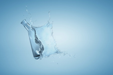 Water splash out of glass bottle . Mixed mediaの写真素材