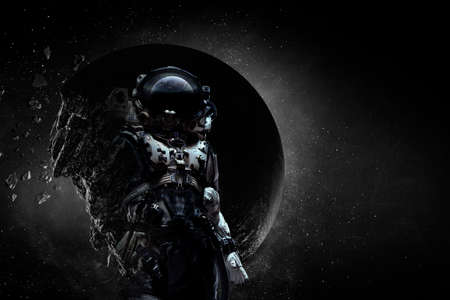 Astronaut and space exploration theme. . Mixed mediaの写真素材