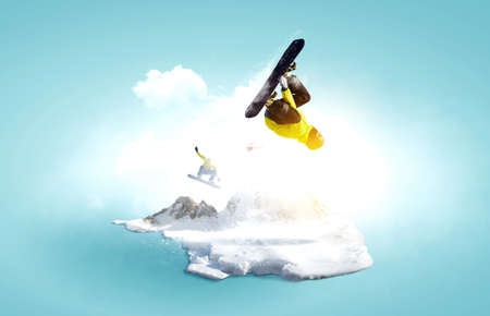 Snowboarder and Alps landscape . Mixed mediaの写真素材