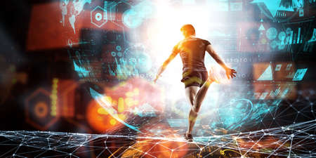 Man in sportwear running . Mixed mediaの写真素材