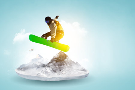 Snowboarder and Alps landscape . Mixed mediaの写真素材