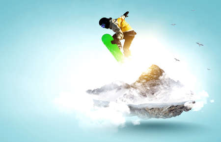 Snowboarder and Alps landscape . Mixed mediaの写真素材