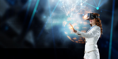 Woman wearing virtual reality goggles