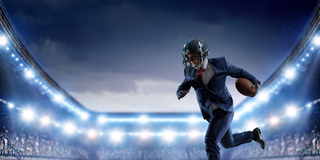 Businessman acting as american football playersの写真素材