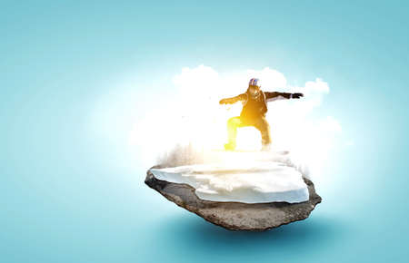 Snowboarder and Alps landscape . Mixed mediaの写真素材