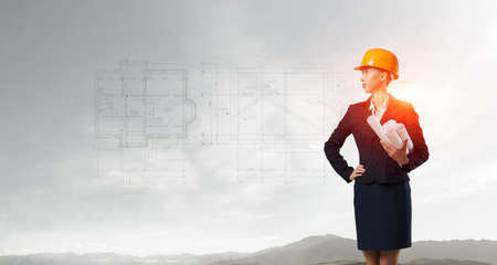 Construction industry concept with drafts and plans
