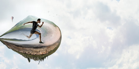 Man in sportwear running . Mixed mediaの写真素材