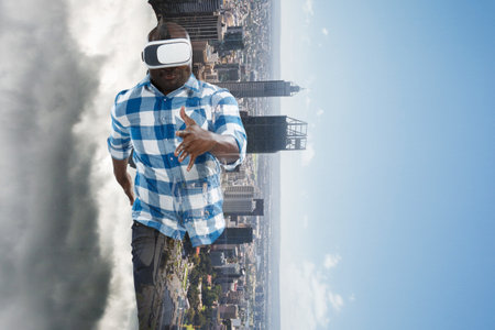 Man wearing virtual reality goggles