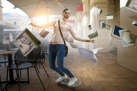 Young woman riding her skateboard