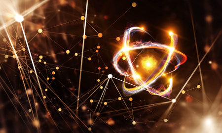 Nanotechnology, Molecule model image . Mixed mediaの写真素材