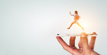 Conceptual image with business items flying in airの写真素材