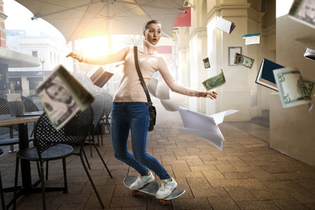Young woman riding her skateboard