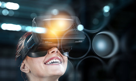 Woman wearing virtual reality goggles