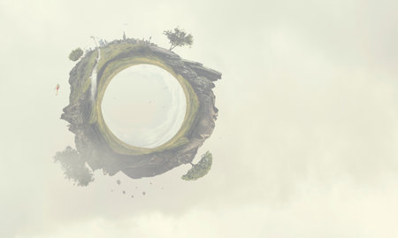 Green sphere landscape with grass and clear waterの写真素材